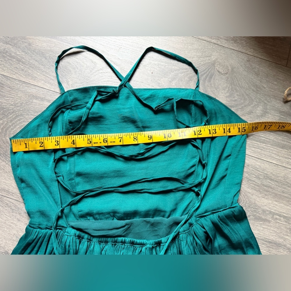 Urban Outfitters Morning Light Strappy Pleated Midi Dress Teal Green Satin Sz M - Picture 13 of 15
